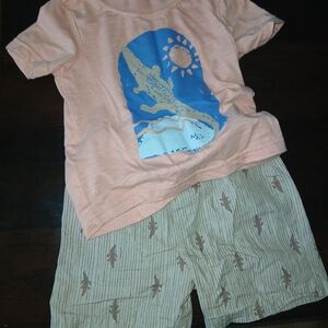 Peach Graphic Tee and Beige Shorts Set